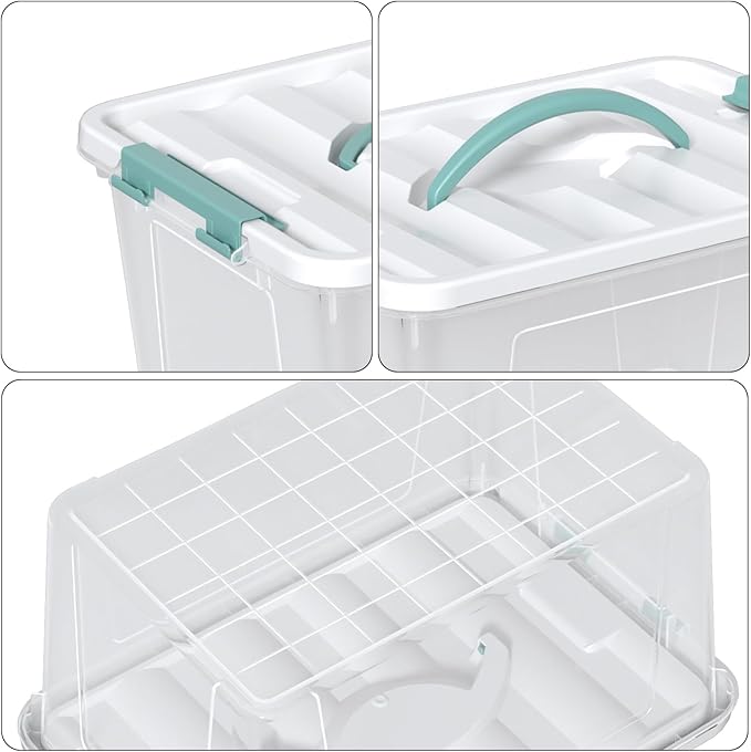 Readsky 4 Packs Clear Storage Latch Box Plastic, 14 Quart Plastic Storage Bin with Lid and Handle
