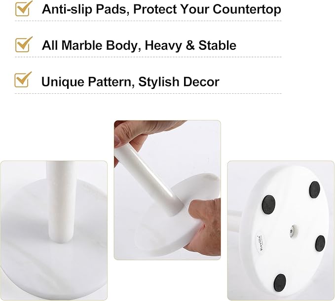 Koville Natural Marble Paper Towel Holder Countertop, 6“ Genuine Stone Paper Towel Holder Stand for Kitchen Storage, for Standard Rolls(Namib Fantasy)