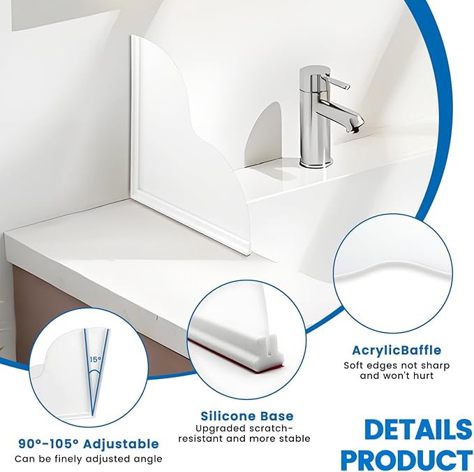 Shower Splash Guard Kit,Large Size Bath tub Corner Splash Guards Keep Water in Shower Bathroom Accessories with Self-Adhesive Suitable for Showers, Bath tubs, Kitchen Sinks (9.25"x9.25")