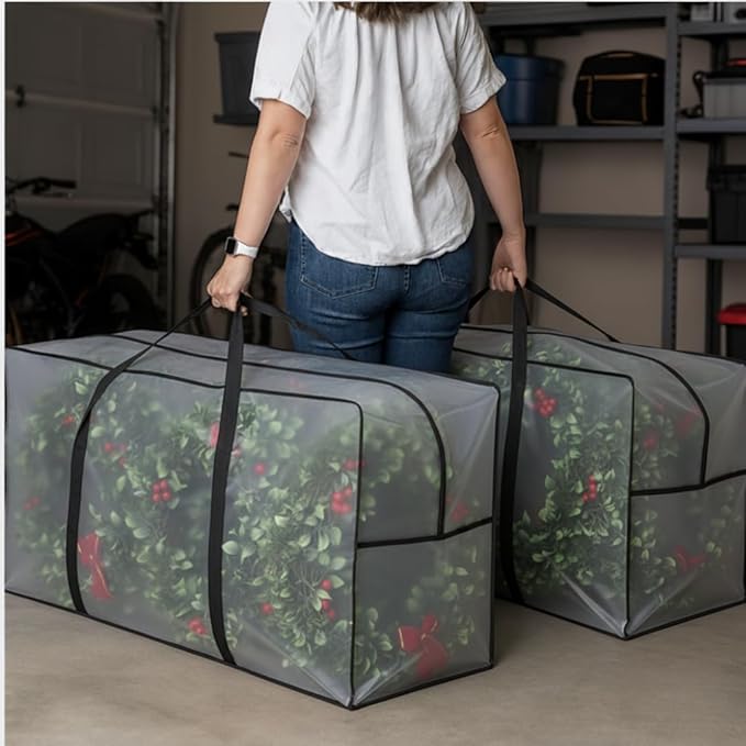 68.5 GAL 2 Pack XXL Jumbo Extra Large Heavy Duty Stronger Handles Storage Bags Moving Totes Zippered Reusable Wrap Around Handle Storage Totes (Clear/Transparent)