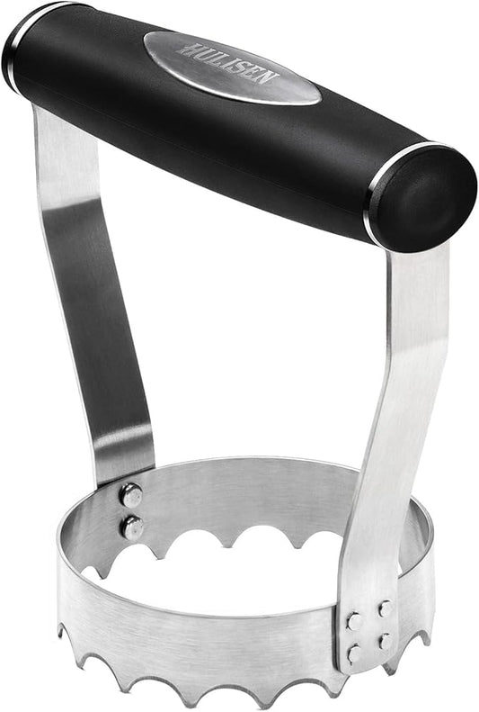 HULISEN Cutlery Serrated Food Chopper, 3 Inch Stainless Steel Manual Hand Chopper with Grip Handle & Serrated Tooth Edge, Handheld Chopper, Chop Cabbage, Egg, Nut, Ground Meat, Vegetable for Salad