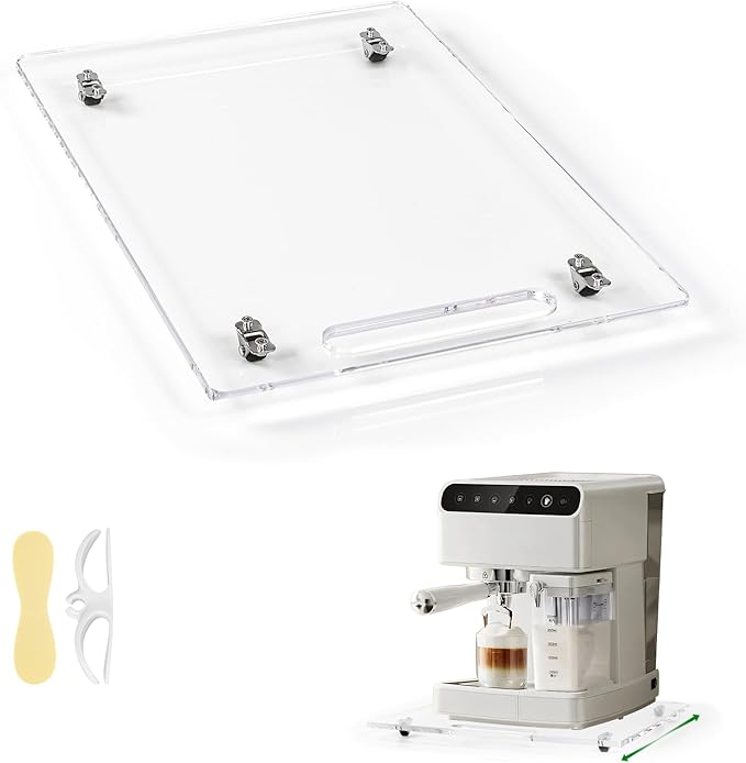 BEZONO Appliance Sliders for Kitchen appliances Sliding Tray for Coffee Maker, Espresso Machines, Mixers Sturdy Kitchen Aid Sliders for Mixer - Duty Equipment with Rubber Wheels - 9.8" x 14" (Clear)