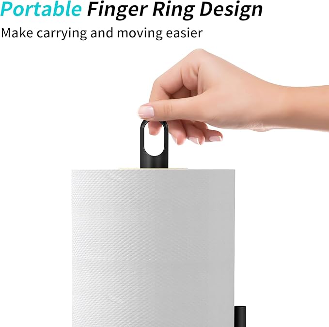 Paper Towel Holder Countertop, Black Paper Towel Stand with Portable Design and Weighted Base, Stainless Steel Heavry Duty Paper Towel Roll Holder for Kitchen Bathroom