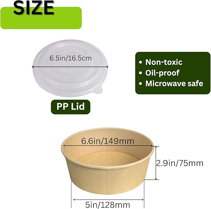 ganfaner 34oz Disposable Round Paper Bowls with Lid, 50 Sets Deli Container Box Spillproof Microwave & Freezer Safe, To Go Meal Prep Container for Lunch Work Meal, Sturdy for Picnic Camp Family
