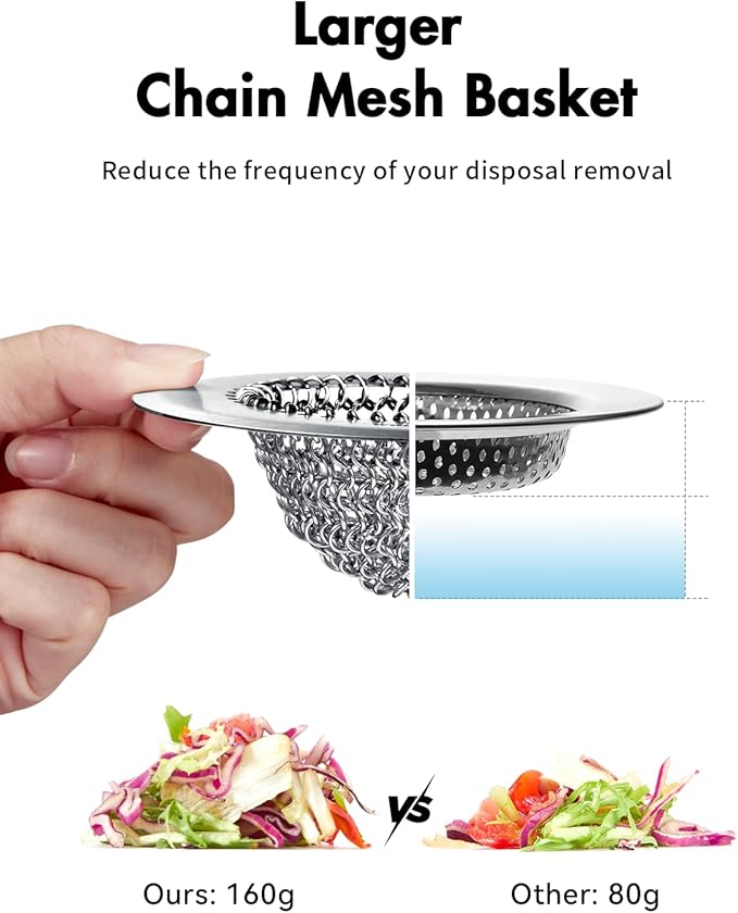 Revolutionary Kitchen Sink Drain Strainer/Patented Reversible Chain Mesh, Effortless Cleaning & Debris Catcher, Large Capacity, No Clog, 304 Stainless Steel & Rust-Proof/Handmade