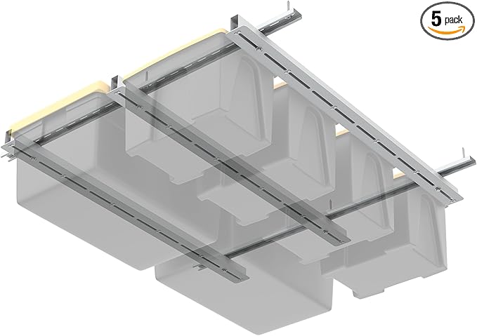 WALMANN Overhead Tote Storage Rail System, Garage Ceiling Bin Storage Rack Heavy Duty Adjustable Tote Slide Rails(White, Bins not Included)