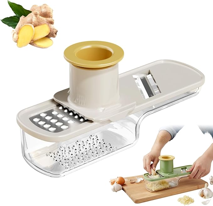 Multifunctional Garlic Grinder, 2026 Upgrade Mini 3 in 1 Garlic Grinder and Slicer, Stainless Steel Garlic Slicer Thin for Household (White)