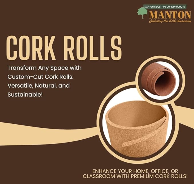 Manton Cork Premium Cork Sheet - 4' x 8' x 1/4", 100% Natural Facing Grade Material for Bulletin Boards, Decorative Photo and Message Push Pin Displays - Perfect for Home, School, and Office