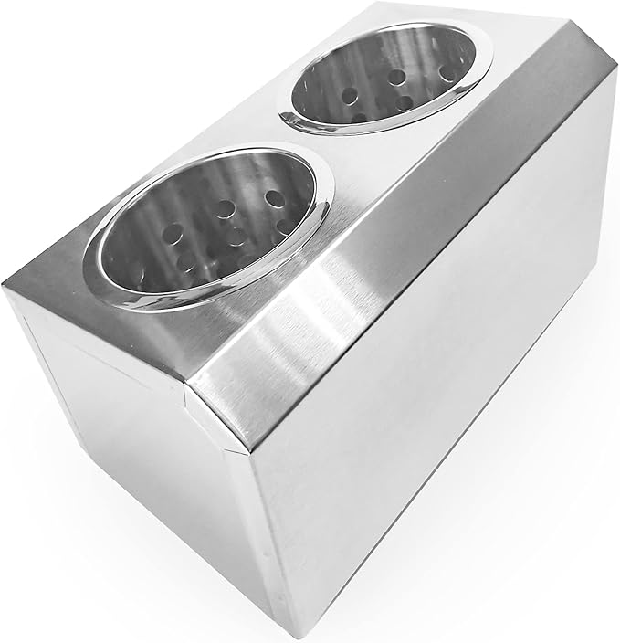 overstockedkitchen Flatware Organizers Stainless Steel Cylinder Flatware Silverware Utensil Holder Organizer Caddy (2 holes)