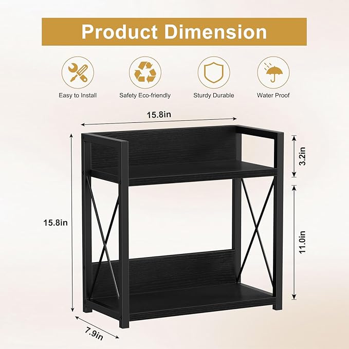 Giikin Kitchen Countertop Organizer, 2 Tier Coffee Bar Organizer, Black Spice Rack for Counter, Kitchen Counter Shelves (Black, L)