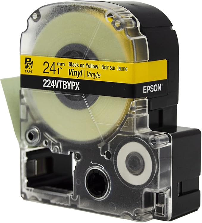 LABELWORKS 224VTBYPX Tape Cartridge - Black on Yellow Flexible and Durable Vinyl Industrial Label Maker Tape - 1" (24MM) Wide, 22.9 ft