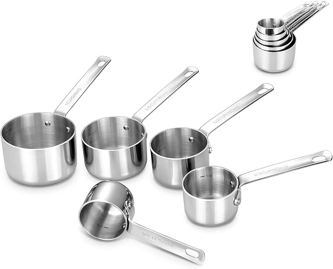 KEAWELL Premium 5-Piece Measuring Cups Set –1/4, 1/3, 1/2, 2/3, and 1 cup-18/10 Stainless Steel - Upscale, Durable, Stackable, Dishwasher Safe (Silver, 5PC Measuring Cups)
