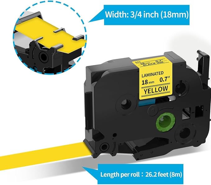 MarkDomain 18mm Label Tape Compatible TZe641 Replacement for Brother P Touch Laminated TZe TZ Tape 18mm x 8m (TZe-641 Black on Yellow) - Work with PTD400AD PTD400 PTD600 Label Maker - 5-Pack