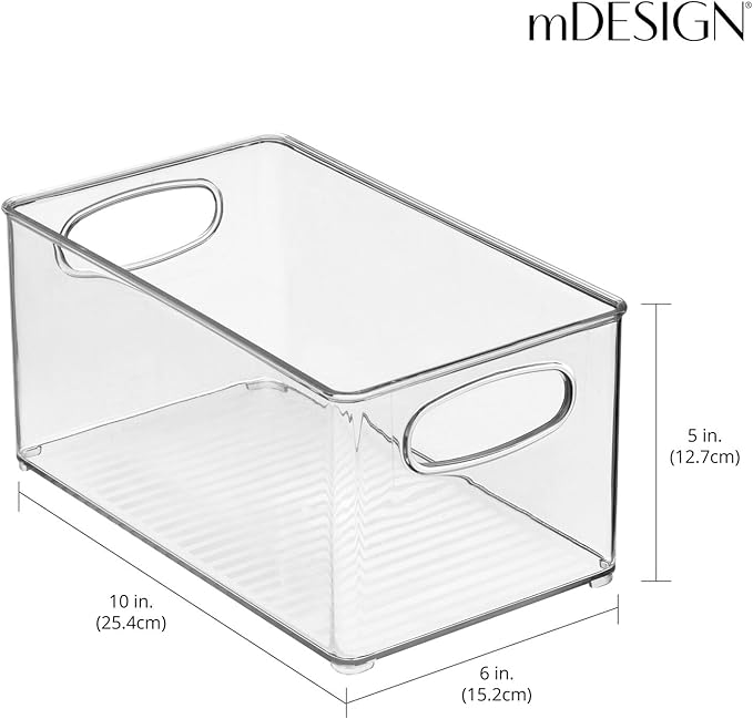mDesign Plastic Home Closet Organizer - Basket Storage Holder Bin w/ Handles for Bedroom, Bathroom, Cabinet Shelves, Entryway, and Hallway - Holds Sweaters, Purses - Ligne Collection - 2 Pack - Clear