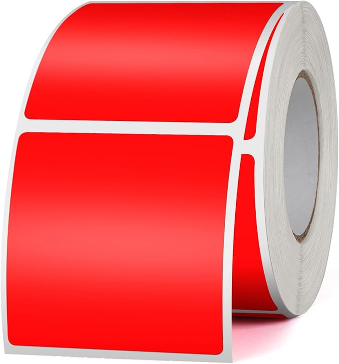 Red Square Stickers 2 x 2 Inch Color Coding Labels Vinyl Roll Self-Adhesive Waterproof Removable 500 PCS