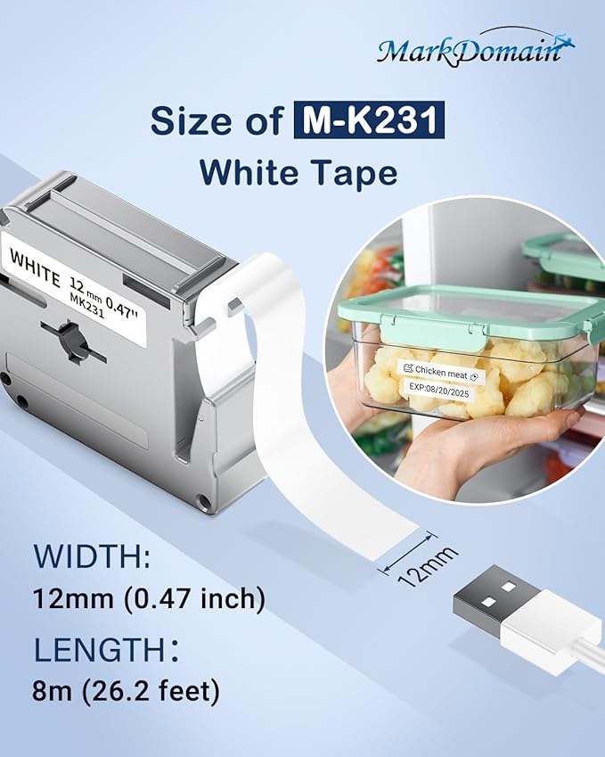 10 Pack M-K231 Label Tape Compatible with M-K231s Brother P Touch M Tape 12mm 0.47 White MK231 M231 M-231 Work for Brother PTM95 PT-M95 PT-65 PT-45 PT-80 PT-70 PT-90 Label Maker Refills