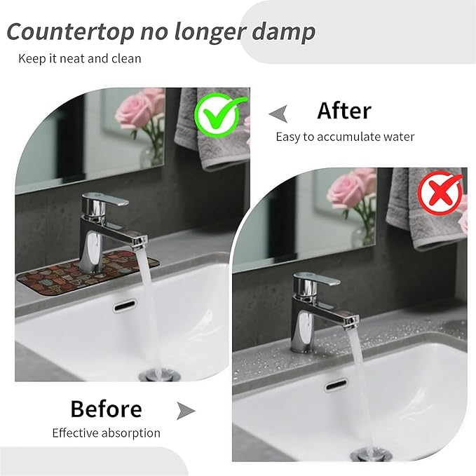 Kitchen Sink Splash Guard，coffee cup Faucet Mat Sink Gadgets-Super Absorbent Fast Drying Mat Drip Catcher for Kitchen, Bathroom,Sink Mat, Dish Drying Mat, Bathroom(15" X 5.5" )