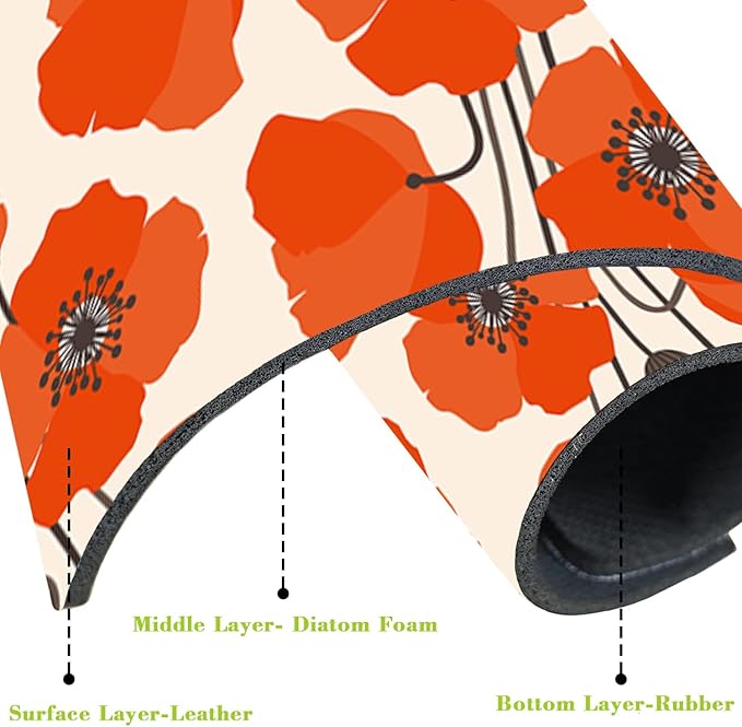 Sink Faucet Absorbing Mat Poppy Flowers Sink Splash Guard Drying Mat for Kitchen Bathroom Faucet Sinkmat 15.5"X5.5"