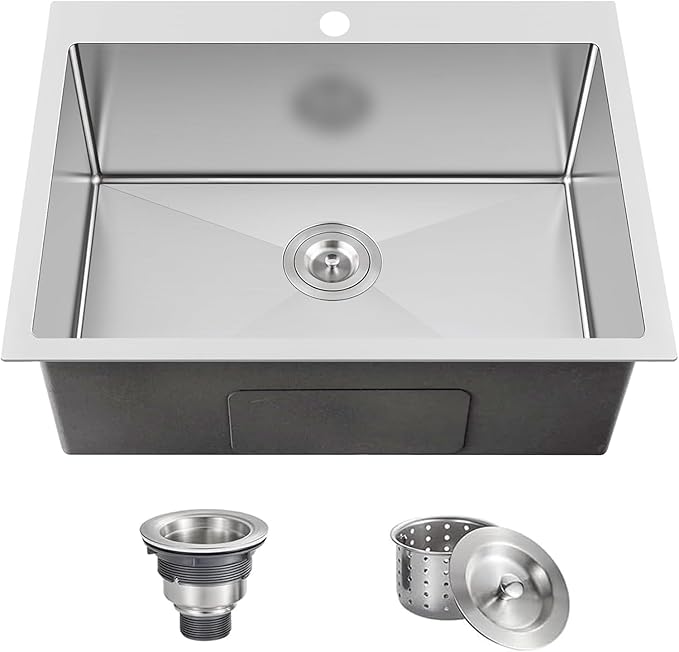 25x18 Inch Kitchen Sink Drop In, Topmount Kitchen Sink Stainless Steel Square Small Sinks, Single Bowl Kitchen Sinks For Laundry RV Office Outdoor Yard, VALYJ2518S