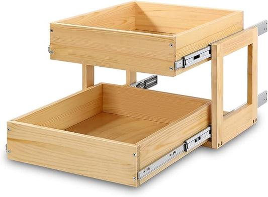 Mulush Pull Out Cabinet Organizer, 23''W×21''D×16''H Soft Close Slide Out Wood Drawer Shelves Storage for Kitchen, 2-Tier, Finished, Heavy-Duty, Bottom Assembly