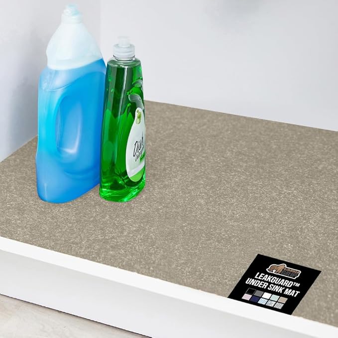 GORILLA GRIP LeakGuard Non-Adhesive Under Sink Mat for Kitchen Cabinet, 24x60, Waterproof Quick Dry Shelf Liner, Durable Absorbent Felt Mats for Bathroom Sinks, Cabinets, Dresser, Easy to Trim, Beige