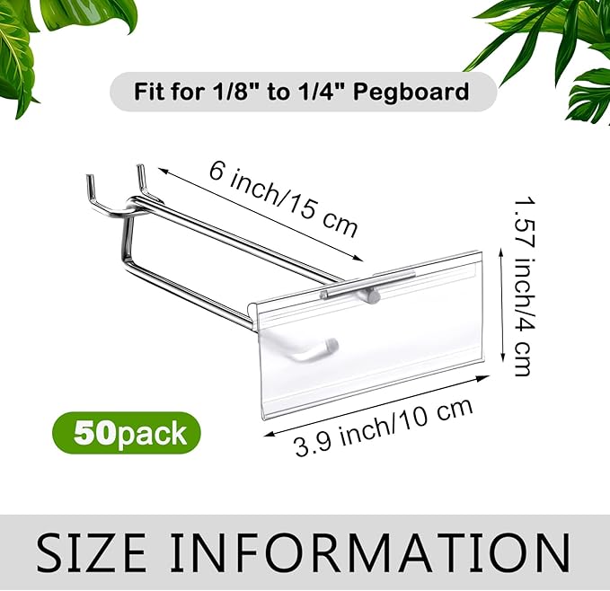 Thyle 50 Pcs Metal Scan Hook with Label Holder for 1/8" to 1/4" Pegboard, Peg Board Hooks with Price Tag, Pegboard Wall Accessories, Metal Hooks for Home Garage Retail Display Supplies (6 Inch)