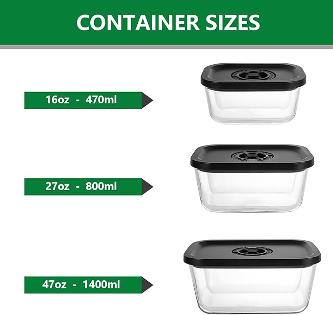 Borosilicate Glass Vacuum Food Storage Set - Leakproof, Oven/Microwave Safe, BPA-Free