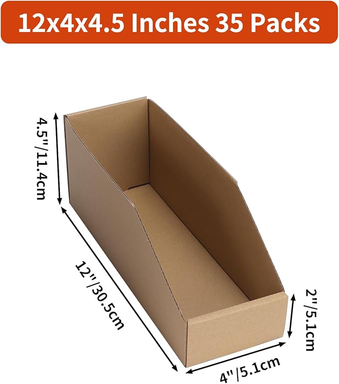 ZBEIVAN Corrugated Cardboard Storage Bins,12x4x4.5inch, 35 Packs, Brown