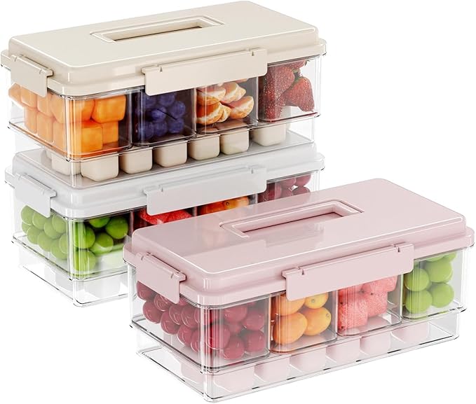 MineSign 3Pack Ice Chilled Condiment Caddy with 4 Removable Containers Taco Ingredient Server with Lid Cooled Garnish Caddy Tray for Taco Mimosa Bar Sauce Fruits&Veggies Mix
