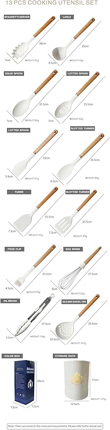 Jiufei Home Silicone Cooking Utensils Set, Kitchen Utensils Set 13 Pcs for cooking, BPA Free Spatula Set with Heat Resistant Wood Handles for Nonstick Cookware (Black)