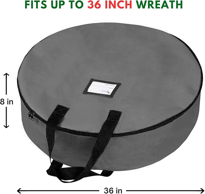 Primode Heavy Duty Wreath Storage Bag 36" | Garland Wreaths Container with Handles | Durable 600D Oxford Polyester Material Xmas Holiday Wreaths Storage Holder (Gray)