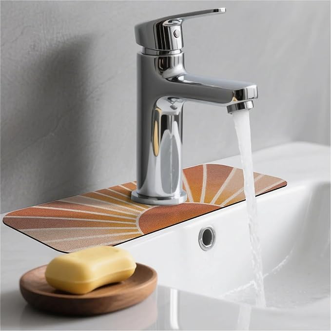 Kitchen Sink Splash Guard，Morning sun Faucet Mat Sink Gadgets-Super Absorbent Fast Drying Mat Drip Catcher for Kitchen, Bathroom,Sink Mat, Dish Drying Mat, Bathroom(15" X 5.5" )