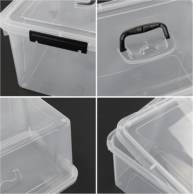 Zopnny 4-Pack 18 L Plastic Storage Box Container, Clear Latch Bin with Handle and Lid