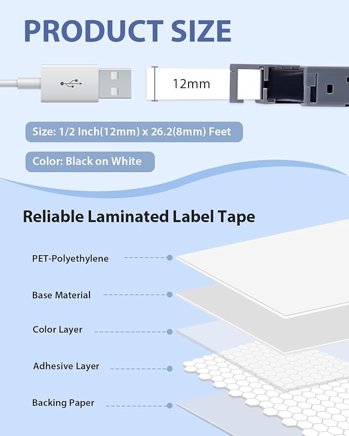 Labelwell TZe-2312pk TZ Tape 12mm 0.47 Laminated White Compatible for Brother Ptouch Label Maker Tape TZe-231 TZe231 TZ-231 Refills for P Touch PT-D210 PTD220 H110 D610BT D400, 1/2" x 26.2 ft, 2-Pack