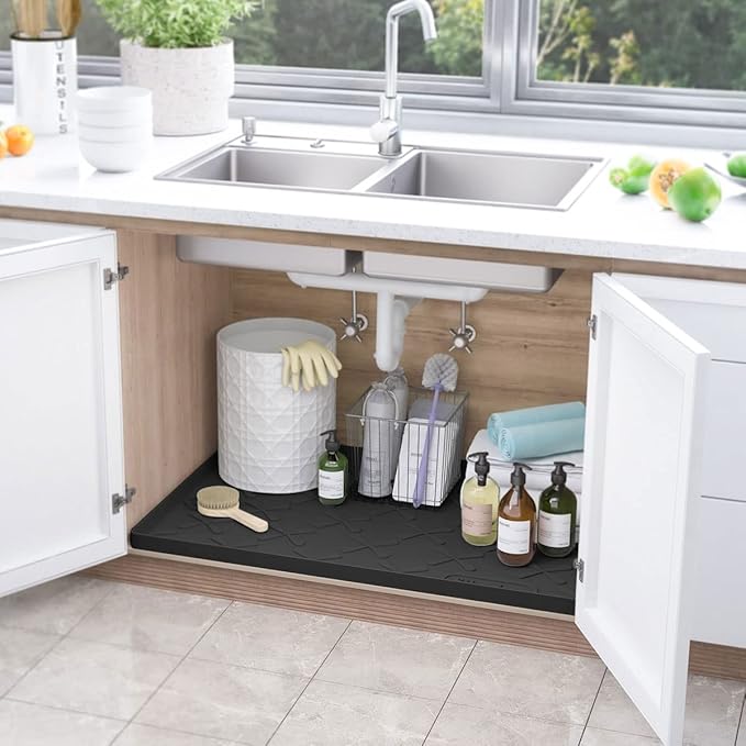 SIKADEER 28" x 19" Under Sink Mat Waterproof, Silicone Mat Kitchen Drawer Shelf and Cabinet Liner, Sink Protector for Kitchen Organizers and Storage, Boot Tray Pet Food Mats