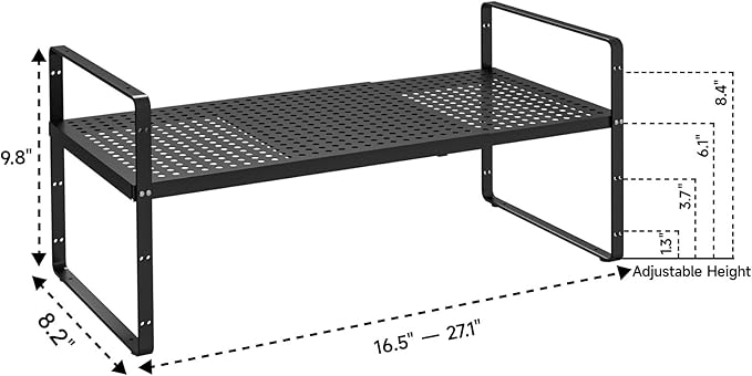 DPZM 2Pack 16.5-27’’L Expandable Cabinet Countertop Shelf Organizer, Stackable Metal Shelves, Kitchen Organizers and Storage, Black Storage Spice Rack for Pantry and Cupboard