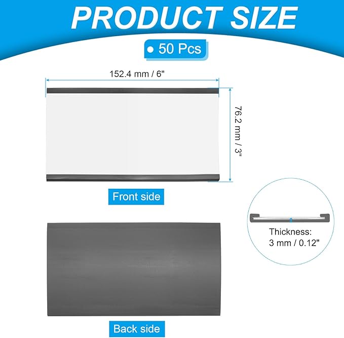 PATIKIL Magnetic Label Holder 6" x 3" with Paper Inserts, 50 Pcs C Channel Magnetic File Cabinet Labels Shelf Data Card Holder Signs for Metal Racks Shelves Whiteboard Tool Box