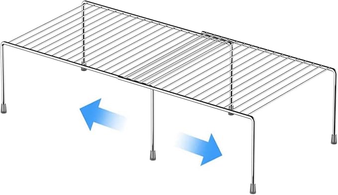 GEDLIRE Kitchen Cabinet Expandable Shelf Organizers, Adjustable Metal Wire Pantry Storage Shelves, Plate Dish Organizer Rack for Cabinets, Cupboard, Counter, Freezer, Countertop, Chrome