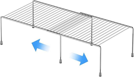 GEDLIRE Kitchen Cabinet Expandable Shelf Organizers, Adjustable Metal Wire Pantry Storage Shelves, Plate Dish Organizer Rack for Cabinets, Cupboard, Counter, Freezer, Countertop, Chrome