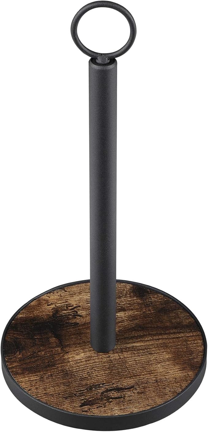 OROPY Paper Towel Holder Countertop with Heavy Duty Wood Base, Farmhouse Paper Towel Roll Stand for Kitchen Counter fits Standard and Jumbo Size Paper Towels (Brown)