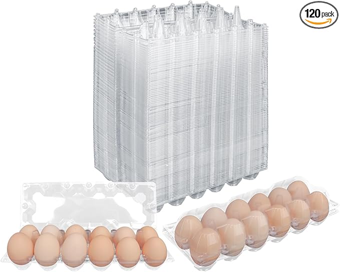120 Pack Bulk Egg Cartons, Clear Plastic Chicken Egg Holders, Egg Tray Carton Holder for Home & Kitchen, Farm & Market Use, An Eco-Friendly Egg Storage Solution, 12 Grids