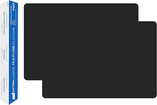 GASARÉ, Set of 2, Extra Large, Thick, Silicone Mats for Kitchen Counter, Heat Resistant Mats, Countertop Protector, Non-Slip, Easy to Clean, 25 x 17 Inches x 1.4mm, Black