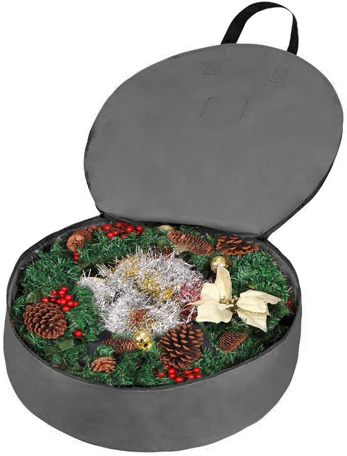 Primode Heavy Duty Wreath Storage Bag 48" | Garland Wreaths Container with Handles| Durable 600D Oxford Polyester Material Xmas Holiday Wreaths Storage Holder (Gray)