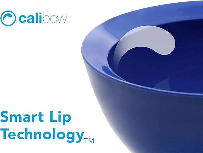 CaliBowl Large Non-Spill Plastic Bowl Set - 28oz Reusable Kitchen Bowls with Concave Inner Lip and Non-Slip Base - For Cereal, Soups, Mixing and Serving - Set of 4 - Ocean Blue
