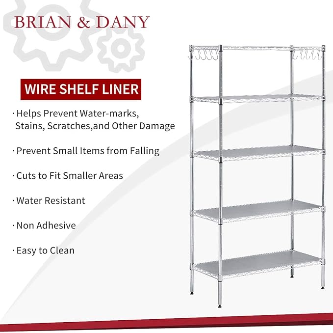 BRIAN & DANY Wire Shelf Liner, Heavy Duty Shelf Liners for Wire Shelving, Waterproof Shelf Mats, Set of 5 (14-Inch-by-36-Inch)