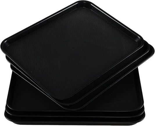 Taysisiter Plastic Fast Food Serving Tray, Black Rectangular Tays, 6 Packs
