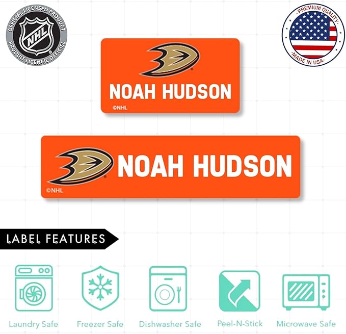 NHL Hockey Labels - Custom Peel and Stick, Waterproof Labels - Great for Organization, Sports, School, Day Camp Labels - 155 Pack (Anaheim Ducks)