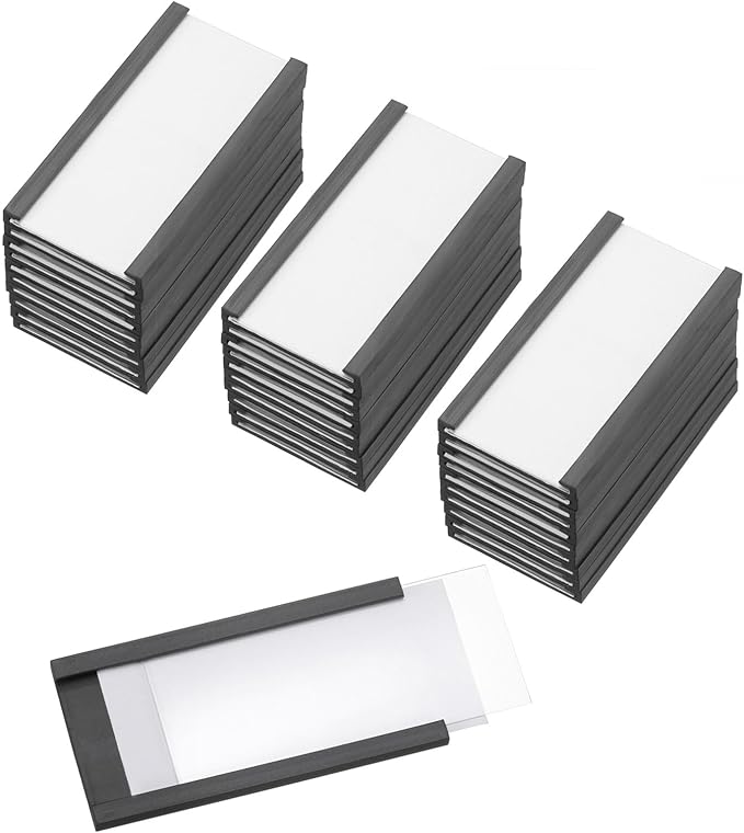 PATIKIL Magnetic Label Holder 2" x 1" with Paper Inserts, 50 Pcs C Channel Magnetic File Cabinet Labels Shelf Data Card Holder Signs for Metal Racks Shelves Whiteboard Tool Box