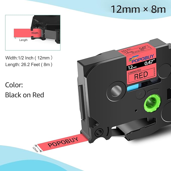 TZ TZe 12mm 0.47 Laminated Red Tape Compatible for Brother P Touch TZ431 TZ-431 TZe-431 TZe431 Label Tape for PTD210 PTD400 PTD220 PTH110 Label Maker, 5 Pack Black on Red