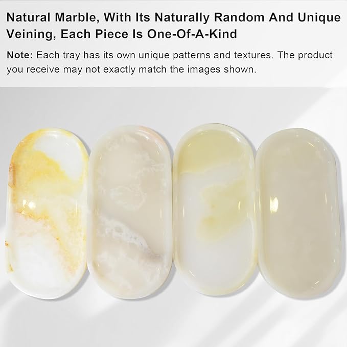 SWRONP Marble Tray for Kitchen Counter & Bathroom Countertop,Stone Vanity Tray for Dresser Decor,Small Storage Tray for Perfumes, Jewelry,Candles,Durable & Waterproof (Transparent White)